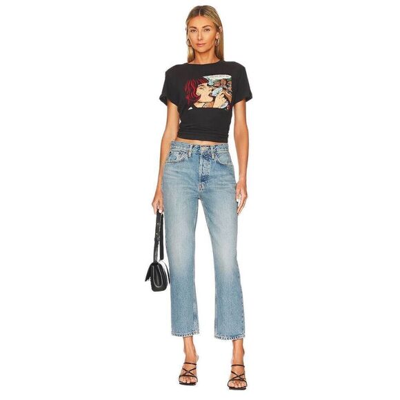 RE/DONE 70's Stove Pipe Straight Leg Jeans in Cool Medium Blue